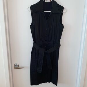 Calvin Klein Black Sleeveless Sheath Dress with Notched Collar